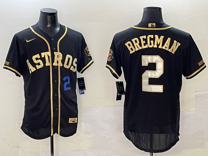 Men Houston Astros 2 Bregman Black Gold Elite 2025 Nike MLB Jersey style 4